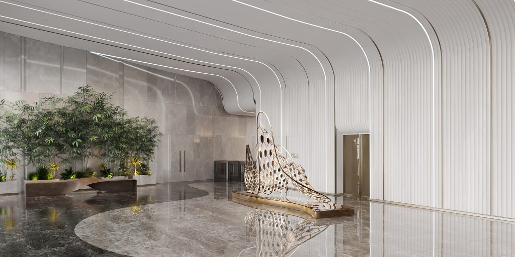 Ground floor lobby of The Kross Grade A office tower, Ho Chi Minh City