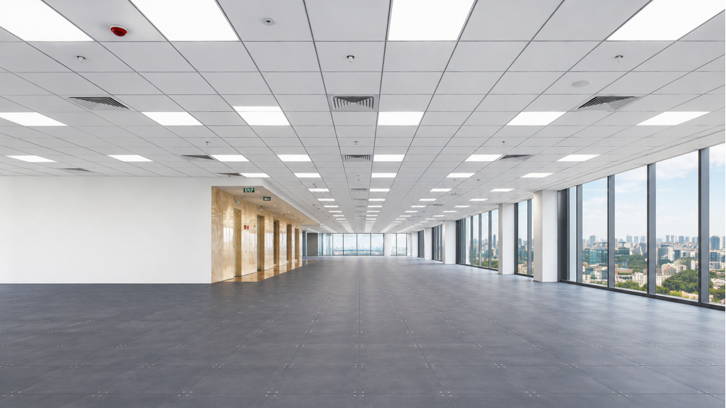 The Kross mock-up office floor with column-free layout